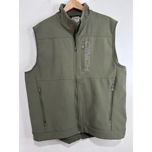Cinch Softshell Fleece Lined Full Zip Vest Mens XL Olive Green Outdoor Utility
